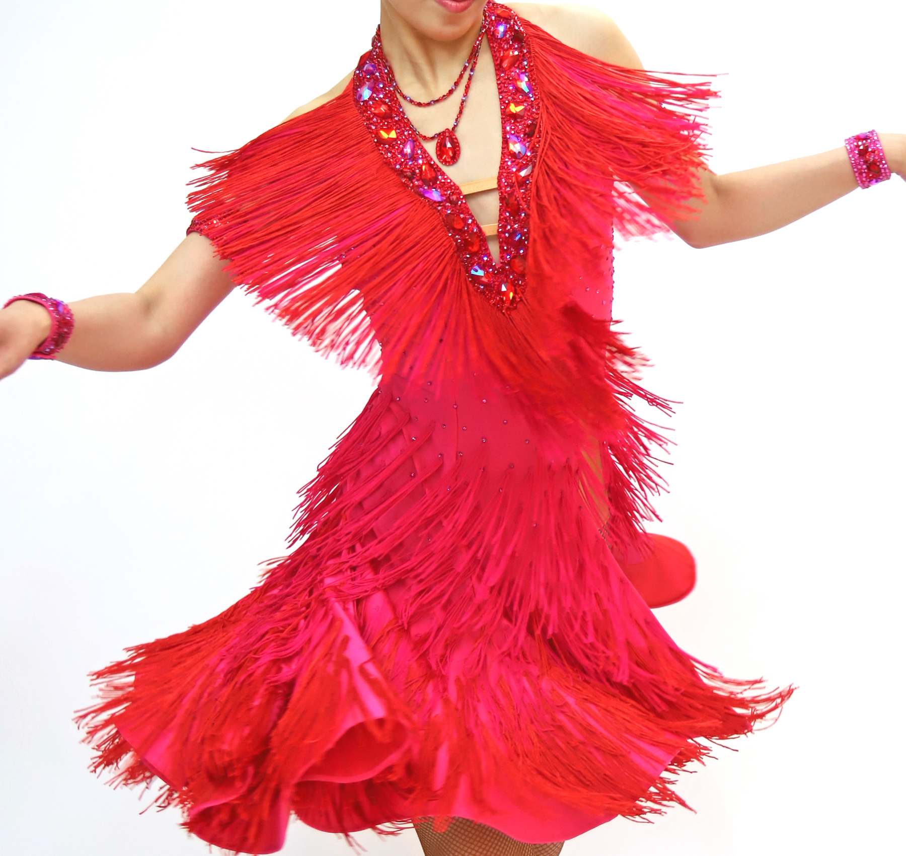 赤・ピンク色の社交ダンス衣装・ドレス、ラテン用ドレス