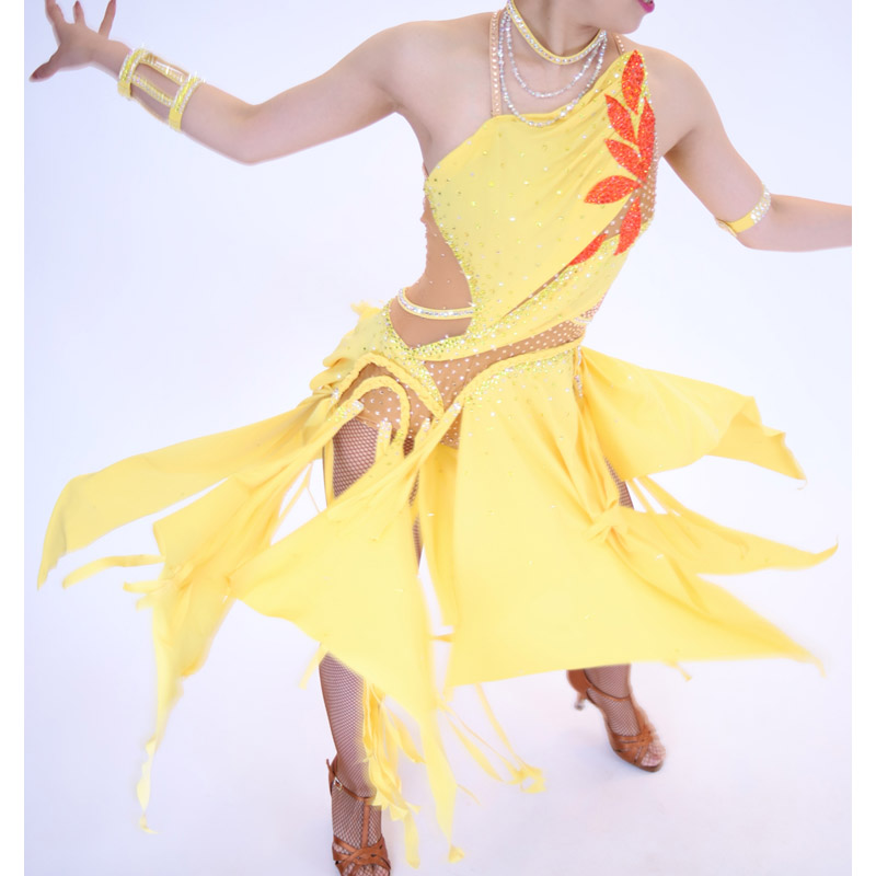 オレンジ・黄色の社交ダンス衣装・ドレス、ラテン用ドレス
