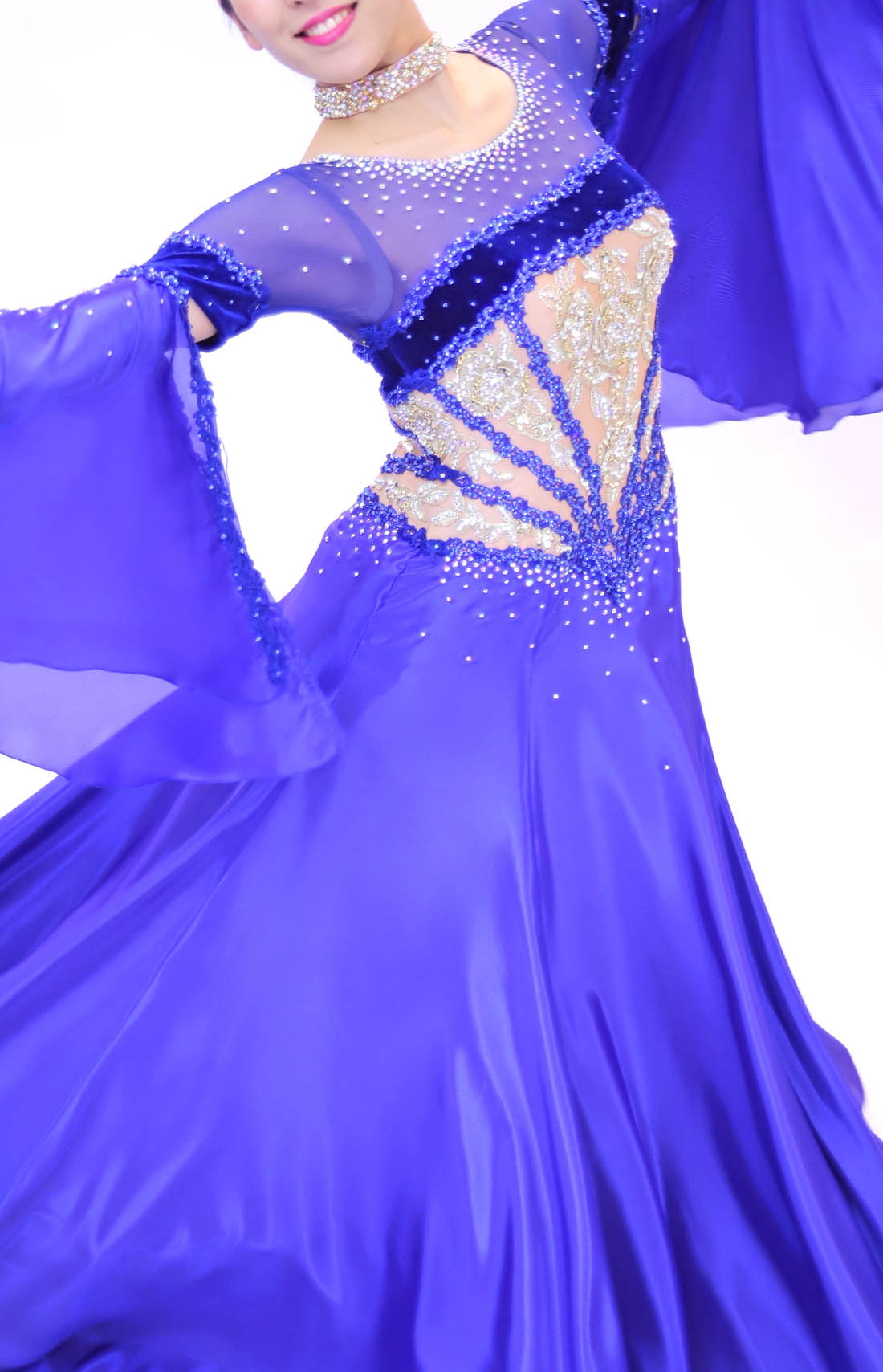 ロイヤルブルー・青色の社交ダンス衣装・ドレス、スタンダード・モダン用ドレス