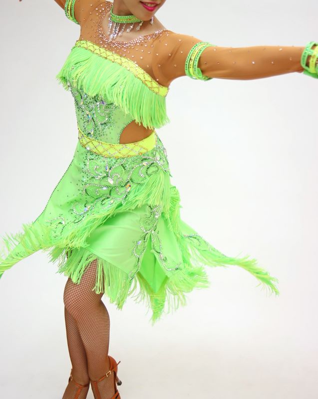 グリーン・黄緑色の社交ダンス衣装・ドレス、ラテン用ドレス