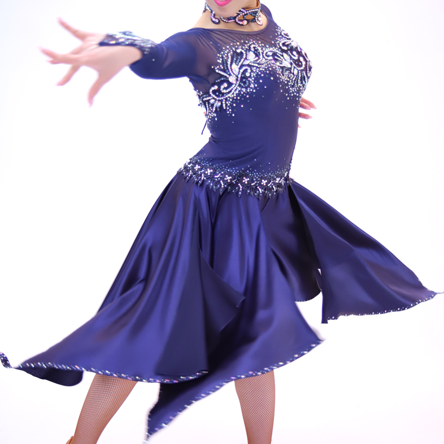 ネイビー・紺色の社交ダンス衣装・ドレス、ラテン用ドレス