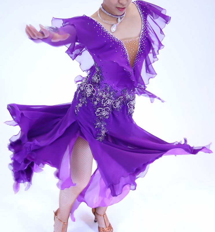 パープル・紫色の社交ダンス衣装・ドレス、ラテン用ドレス