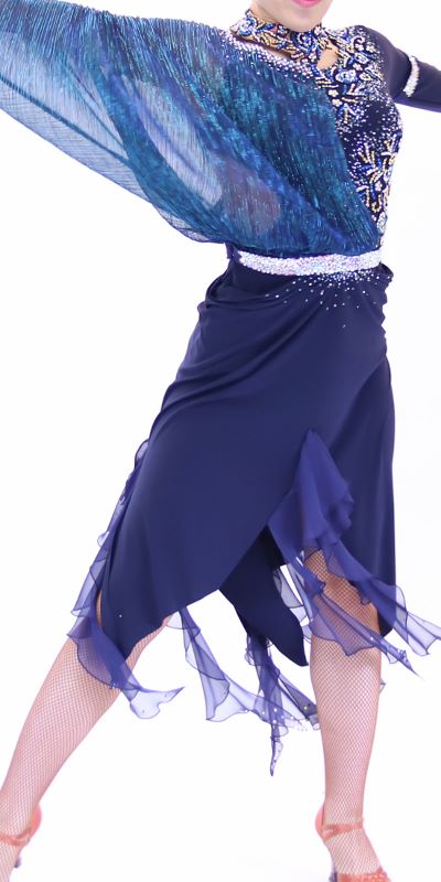 柄・ネイビー・紺色の社交ダンス衣装・ドレス、ラテン用ドレス