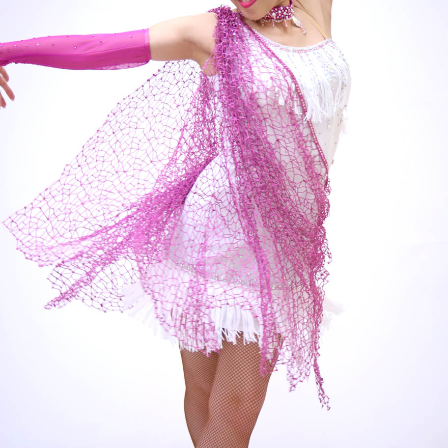 白・ピンク色の社交ダンス衣装・ドレス、ラテン用ドレス