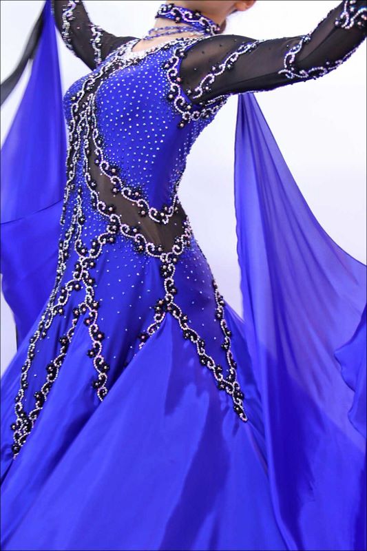 黒・ロイヤルブルー・青色の社交ダンス衣装・ドレス、スタンダード・モダン用ドレス