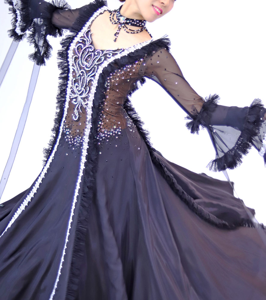 黒・茶色の社交ダンス衣装・ドレス、スタンダード・モダン用ドレス