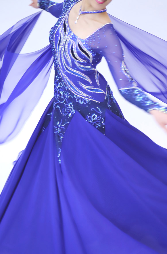 ロイヤルブルー・青色の社交ダンス衣装・ドレス、スタンダード・モダン用ドレス