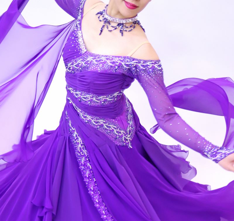 紫色の社交ダンス衣装・ドレス、スタンダード・モダン用ドレス