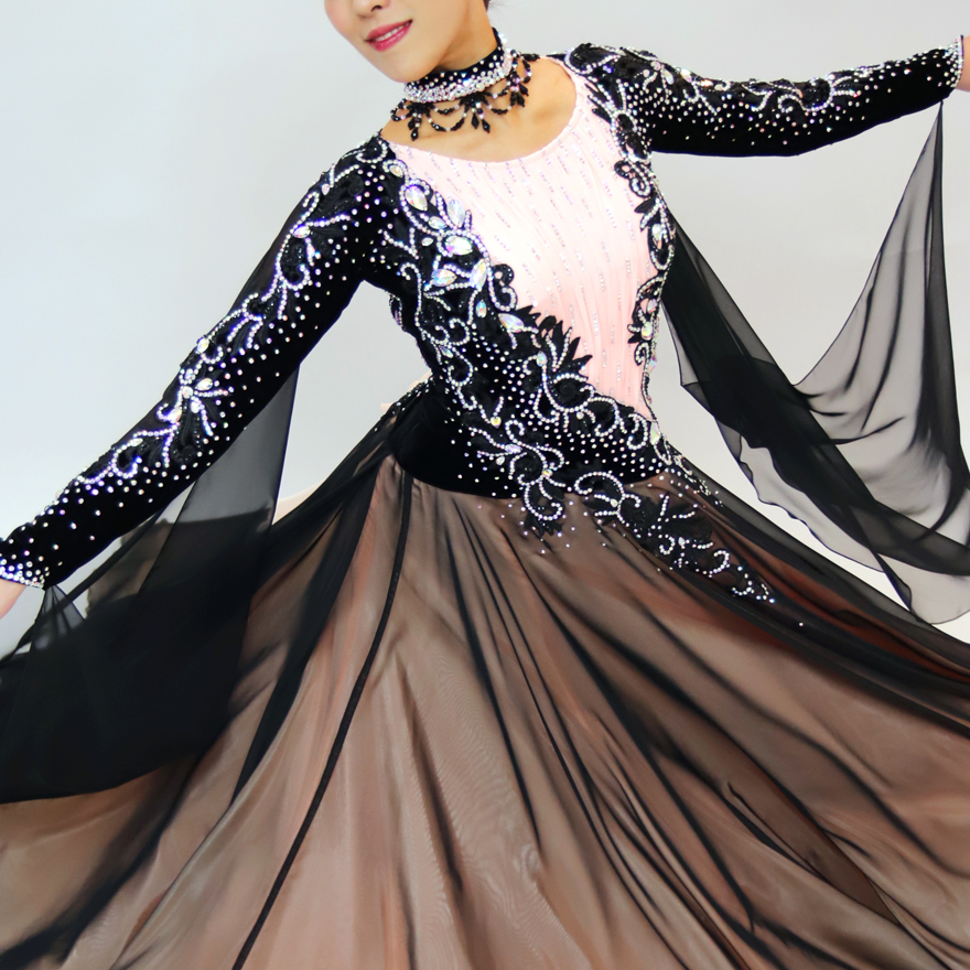 黒・ブラックの社交ダンス衣装・ドレス、スタンダード・モダン用ドレス