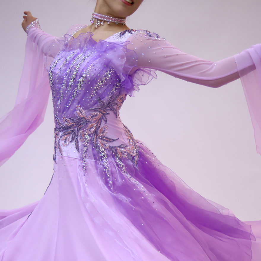 紫色・ライラックの社交ダンス衣装・ドレス、スタンダード・モダン用ドレス